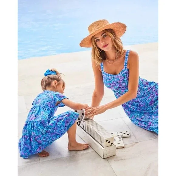 Lilly Pulitzer Girls Mini Kawai Dress Breakwater Blue Cotton S 4-5 YRS 281165
